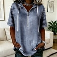 thumbnail image 4 of LEKWK Striped Casual Shirts for Women Hooded Short Sleeve Zipper Tunic Shirts Loose Fit Breathable Comfy Summer Tops Fashion Beach Vacation Daily Wear, 4 of 6