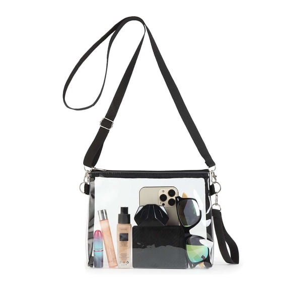 LAVA Clear Crossbody Purses Stadium Approved Clear Shoulder Bags for Concerts Sports Events (Black)