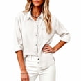 thumbnail image 4 of Women Button Down Chambray Shirt Long Sleeve Roll Up Denim Blouses Dressy Casual Loose Jean Tops with Chest Pocket, 4 of 8