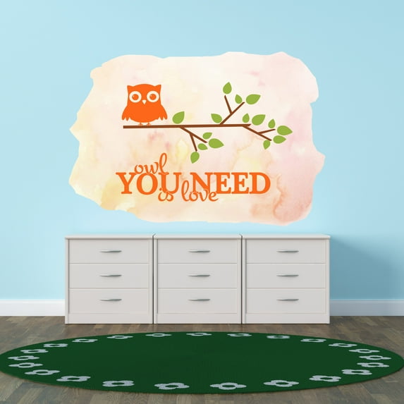Animal Wall Decals for Children Playroom - Cute Owl Sitting on an Isolated Tree Branch Owl DIY & Creativity Boy Girl Bedroom Wall Sticker - Size: 40 In x 28 In