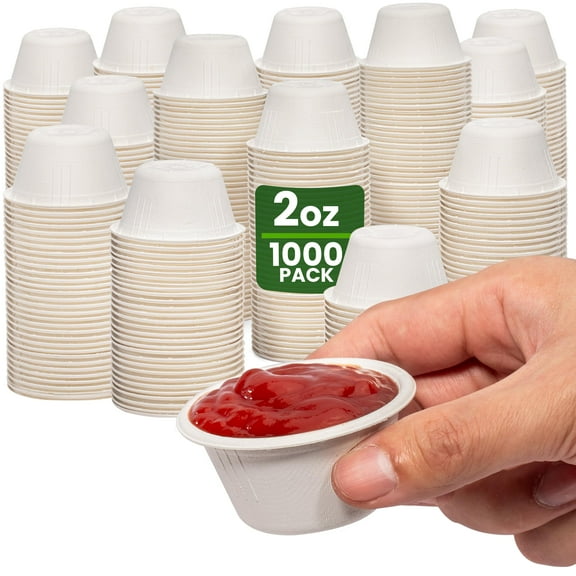Fit Meal Prep [1000 Pack] 2 Oz 100% Compostable Disposable Condiment Cups, Biodegradable Bagasse Fiber Souffle Portion Cups, Eco-Friendly Sample Cups for Tasting, Dip Sauce, Snack, Microwave Safe