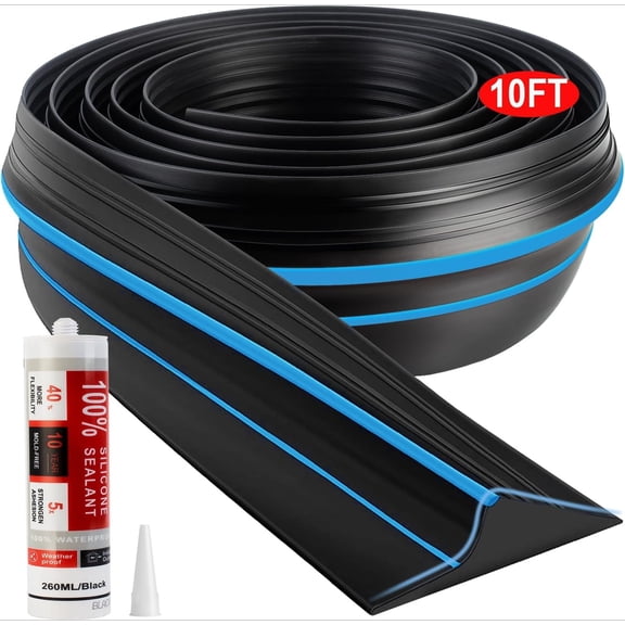 PLERISE Universal Garage Door Threshold Seal Strip 10FT Kit, Bottom Waterproof Rubber Weather Stripping, Blue Safety Seal for Garage Floor