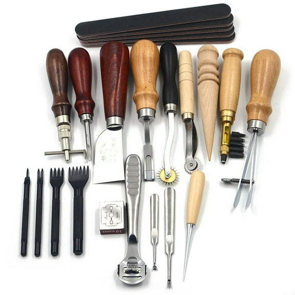 18Pc Vintage Leather Craft Kit Stitching Sewing Beveler Punch Working Hand Tools