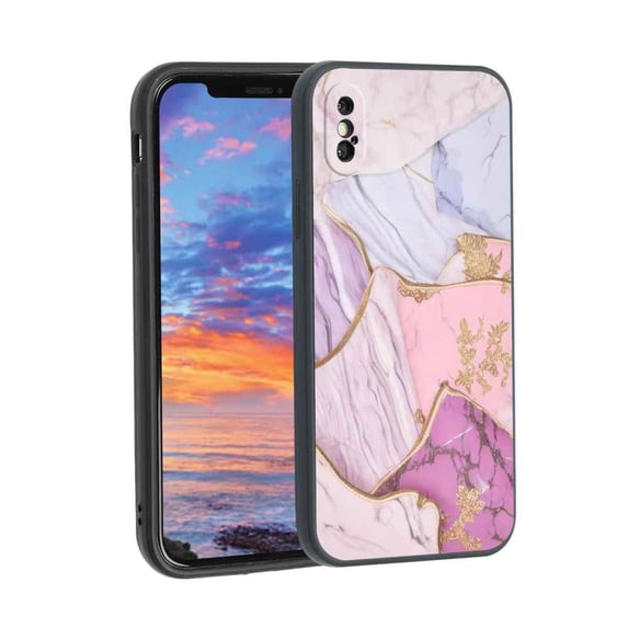 Compatible with iPhone X Phone Case, Marble-Pink-Purple-Blue-Blush1 Case Men Women, Flexible Silicone Shockproof Case for iPhone X