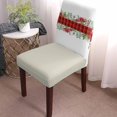 thumbnail image 3 of Chair Covers for Dining Room Set of 6,Christmas Red Poinsettia Floral Berry Plaid Stretch Seat Protector Removable Washable Chairs Slipcovers for Kitchen Banquet Wedding Hotel,Green Leaf on White, 3 of 6