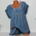 thumbnail image 2 of Pompotops T-Shirt d'Été Décontracté à Manches Courtes pour Femme, Col Rond, Haut Blouse, Dos Ajouré, 2 of 5