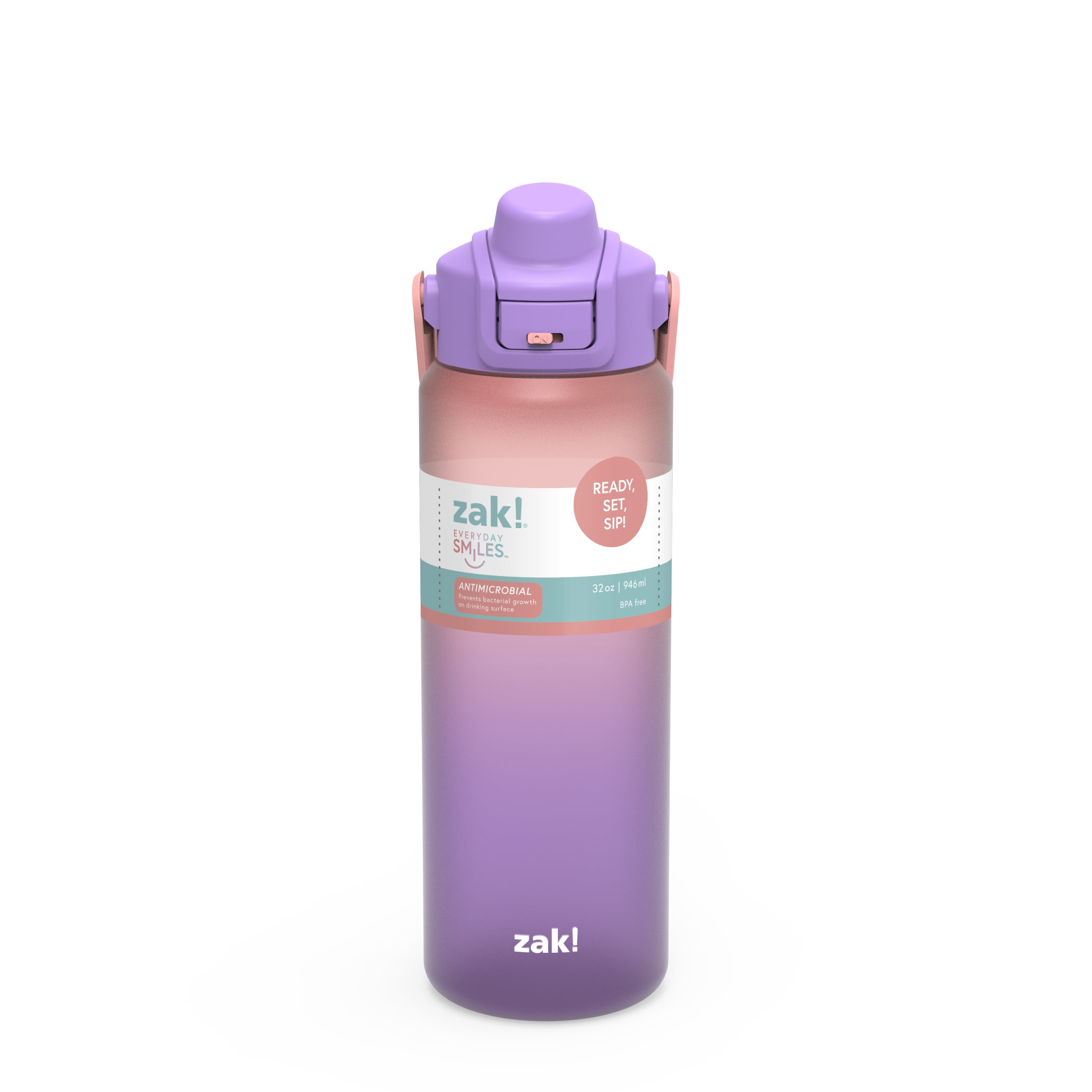 Zak Designs Soft Paint 32oz Durable Plastic Liberty Straw Water Bottle (Ombre Purple)