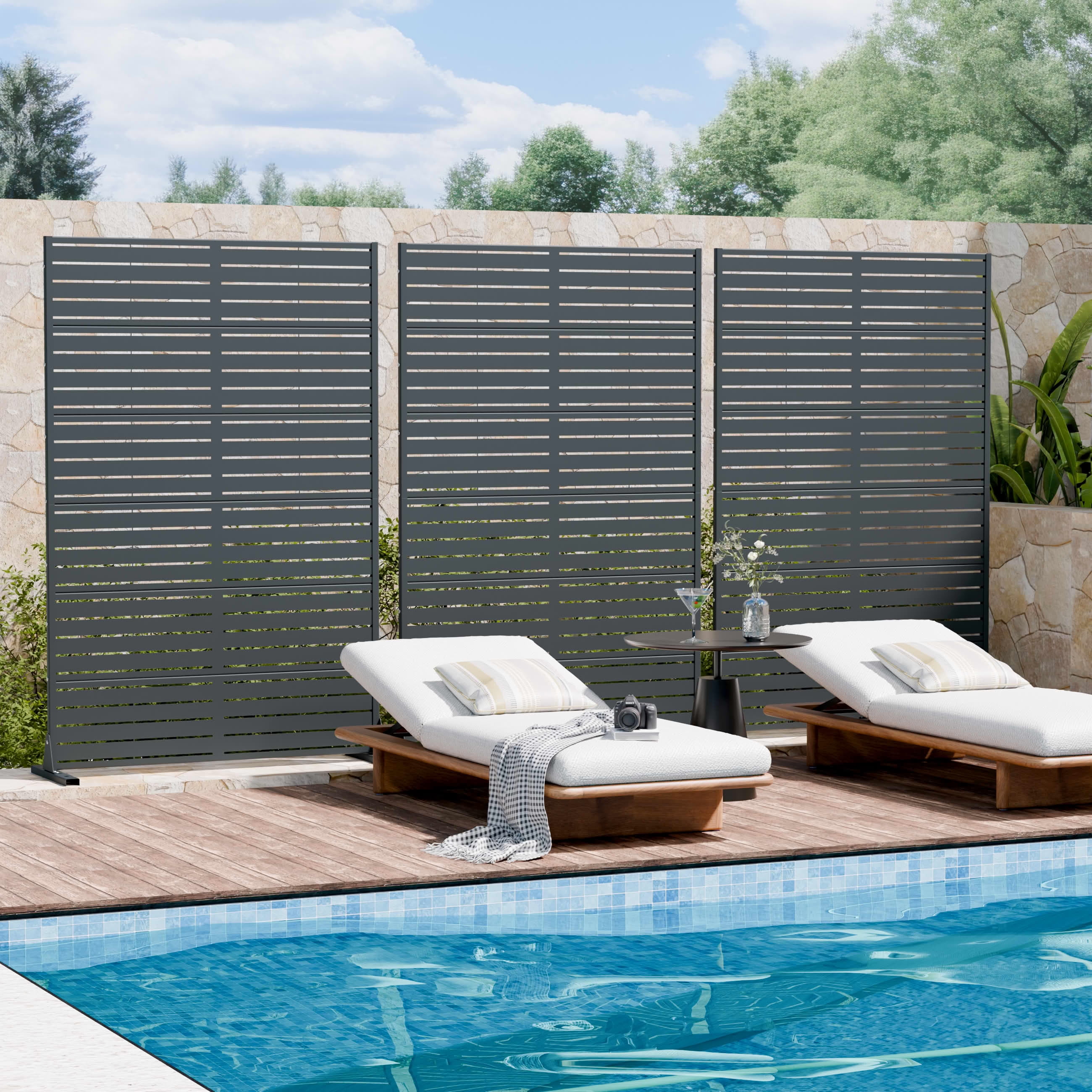 MAYEERTY 2-Piece Outdoor Metal Privacy Screen 6ft × 4ft Cambrian Rock Gray, 6-Panel Classic Louvered, Weatherproof for Patio
