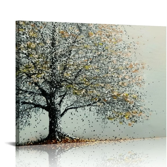 Shiartex Gold Tree Canvas Wall Art for Living Room Forest 3D Leaf Oil Painting Framed Artwork Autumn Landscape Bedroom Home Office Decor