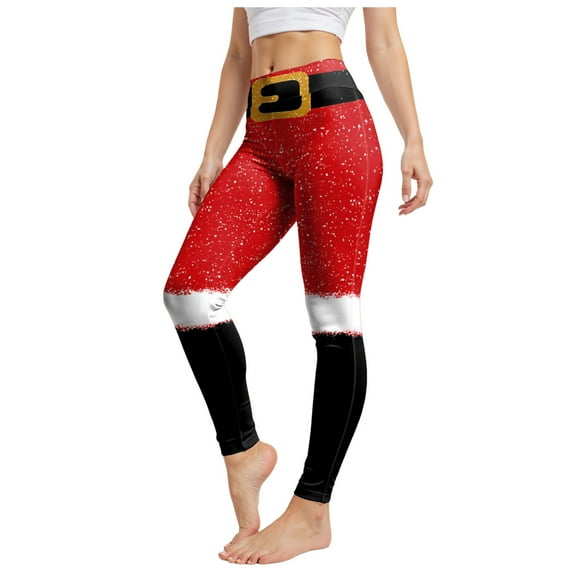 UAYOTSE Womens Funny Printed Christmas Halloween Leggings Santa Claus Snowman Deer Holiday High Waist Slim Fit Xmas Tights Pants(XL,C218-Wine)
