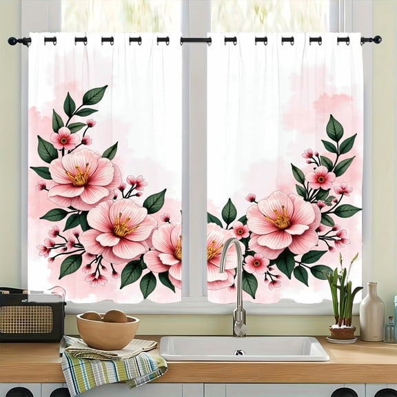 WNOOHIY Floral Print Grommet Blackout Curtains, Thermal Insulated Noise‑Reducing Room Darkening Curtain Drapes for Bedroom Living Room, 2Pcs
