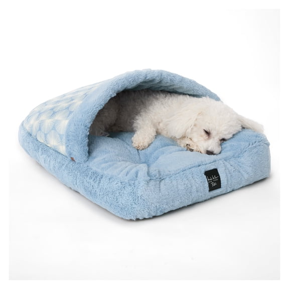 NICOLE MILLER NEW YORK PET Kendall Fluted Geo Cozy Slipper Cave Pet Bed, Cozy & Calming, Water Repellent, Non-Slip Bottom, Machine Washable, Blue, Small 22"x17"x11"