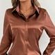 thumbnail image 5 of Camisa de manga larga,Blusa de manga larga para mujer, cuello vuelto, botones delanteros, poliéster spandex satinado, plisada, informal, para estar en casa, sopatenor, 5 of 7