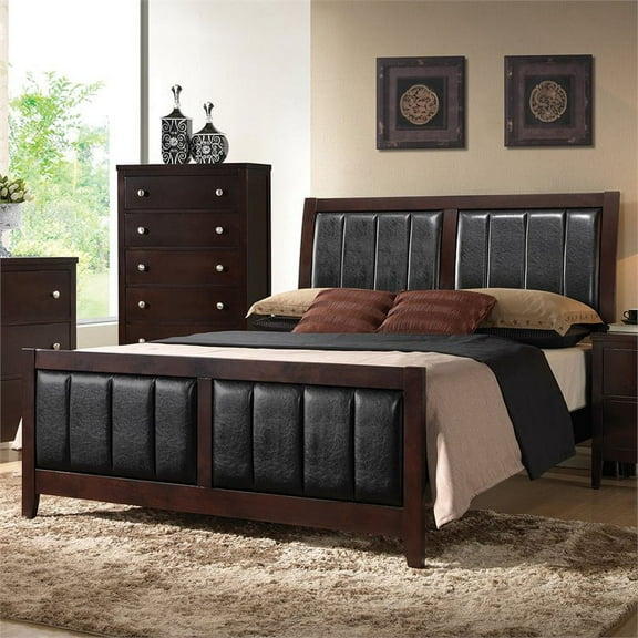 Bowery Hill Faux Leather Queen Panel Bed in Black and Cappuccino