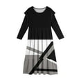 thumbnail image 5 of Abcomgle Girls Maxi Dresses 10-12 Casual Patchwork Ruffle Long Sleeve Maxi Dress Striped Crew Neck Sundresses Beach Tiered Dresses with Pockets,13-14 Years Dark Gray, 5 of 5
