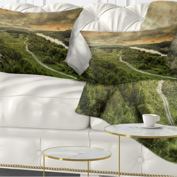 Designart Road along the Nemunas in Green - Landscape Printed Throw Pillow - 12x20