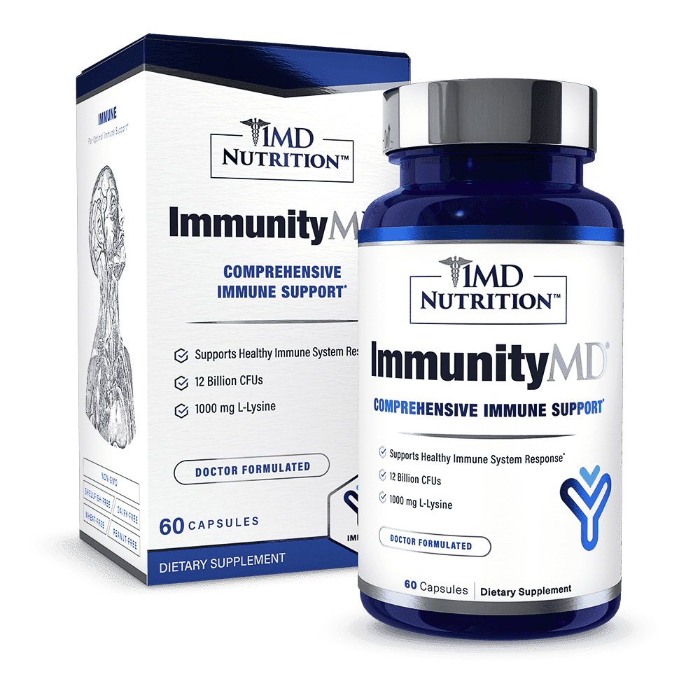 1MD Nutrition ImmunityMD - Immune Health Probiotic | Potent, Doctor-Selected Probiotic Strains with Prebiotic - Promote Overall Immune System Strength, Reduce Everyday Stress | 60 Capsules