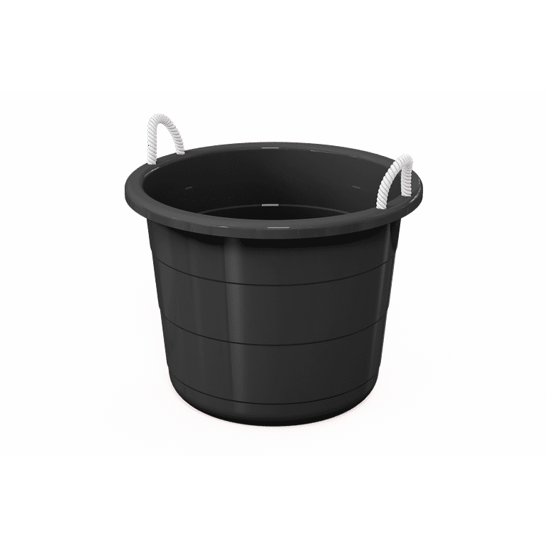 Life Story 17 Gal Flexible Plastic Storage Bucket w/ Rope Handles, Black, 8 Pack