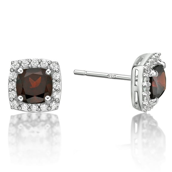 Jay Heart Designs 925 Sterling Silver Genuine Garnet and Created White Sapphire Earrings
