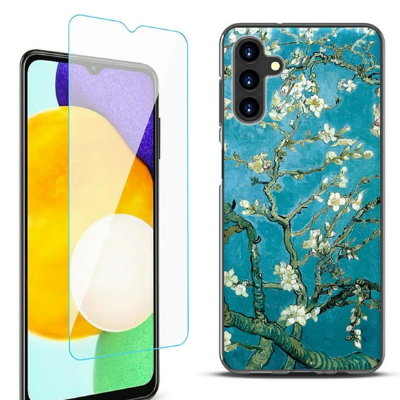 Slim-Fit Protective Fashion Phone Case (Black) for Samsung Galaxy A13 5G, with Tempered Glass Screen Protector, by OneToughShield ® - Almond Blossom