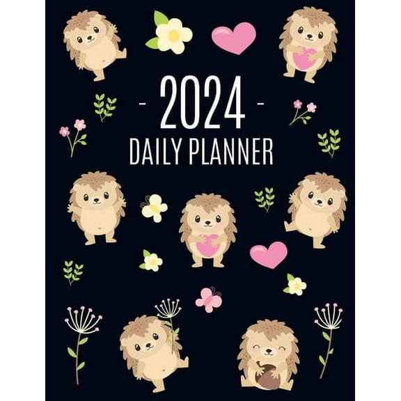 Hedgehog Daily Planner 2024: Make 2024 a Productive Year! Funny Forest Animal Hoglet Organizer: January-December, (Paperback)