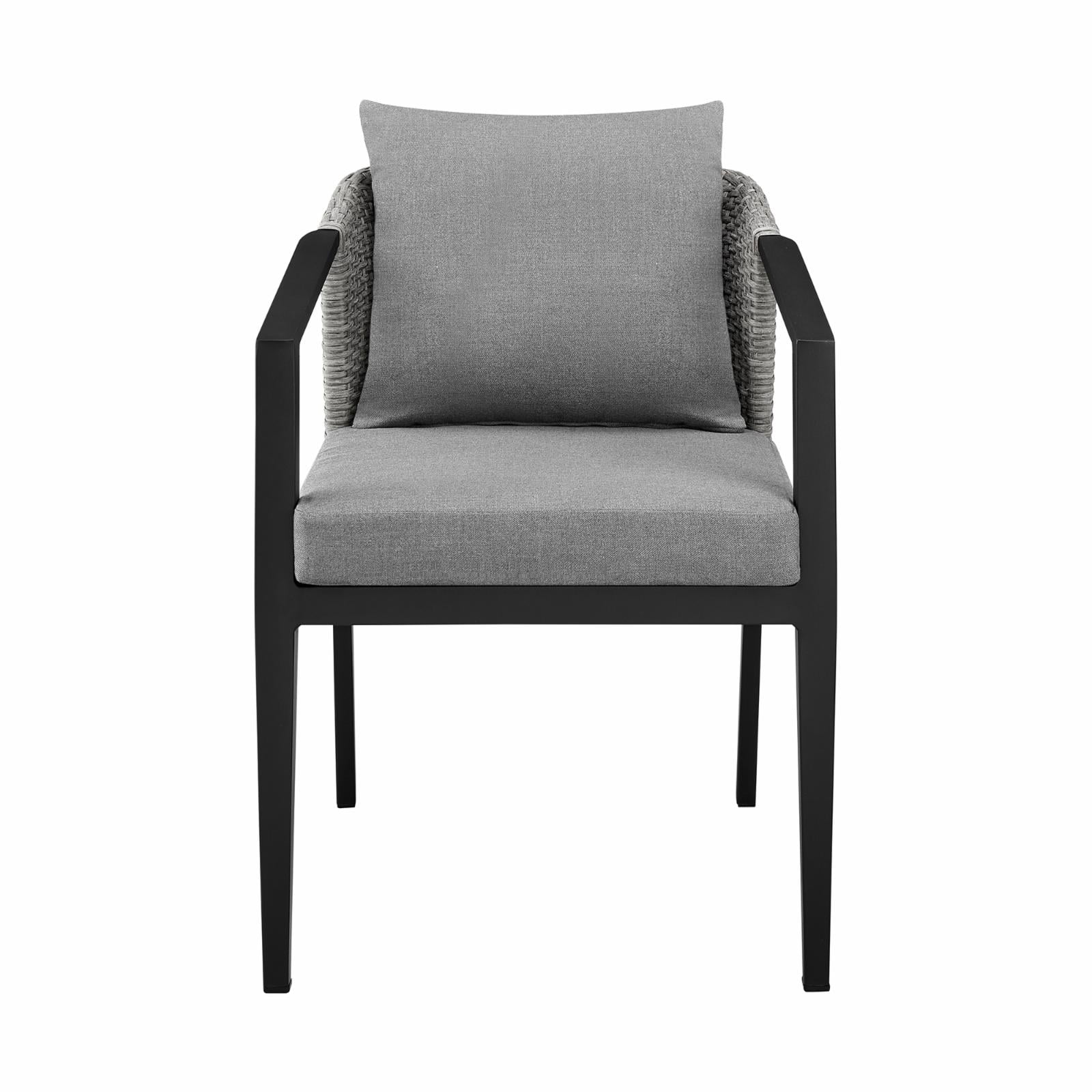 Armen Living Armen Living Aileen Outdoor Fabric/Rattan Dining Chairs in Gray/Black (Set of 2)