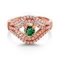 thumbnail image 2 of Gem Stone King 1.23 Ct Round Green Nano Emerald 18K Rose Gold Plated Silver Ring, 2 of 2