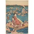 thumbnail image 2 of Andō Hiroshige 18x24 Black Ornate Framed Double Matted Museum Art Print Titled: Fording a Broad River (19th Century), 2 of 5