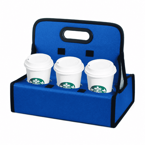 Cup Caddy 6 Cup Portable Drink Carrier with Handle Foldable Reusable Blue for Coffee Wine Cocktails
