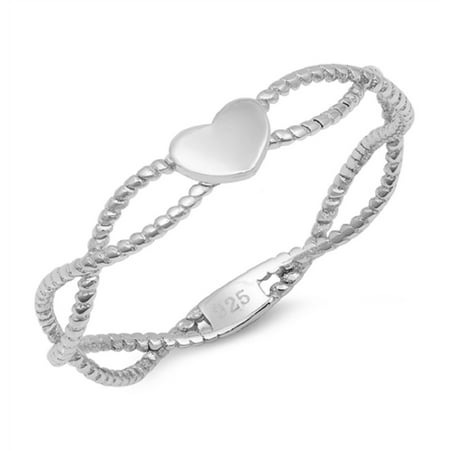 High Polished Sterling Silver Heart With Twisted Rope Band Ring Size 9