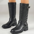 thumbnail image 4 of SACFOF Women's Mid Calf Boots Buckle Fashion Side Zipper Knee High Bootie Round Toe Chunky Heel Solid Suede Knee High Boot, 4 of 7