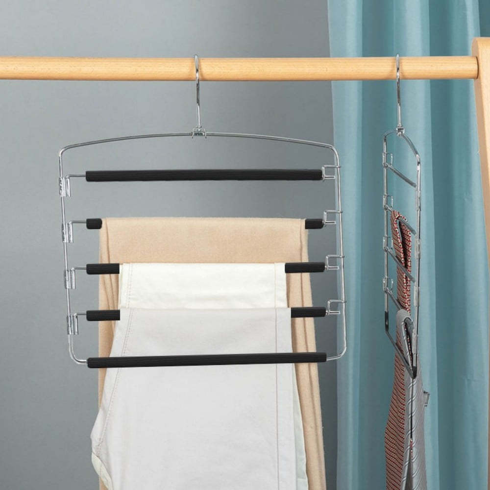 Metal Pants Hangers 4Pcs, Trousers Hangers, Space Saver Pants Rack, Clothes Hanger for Pants, Non-Slip Space Saving Multi-layer Swing Arm Pant Hanger, Stainless Steel,Non-Slip, Foam, by tutuviw