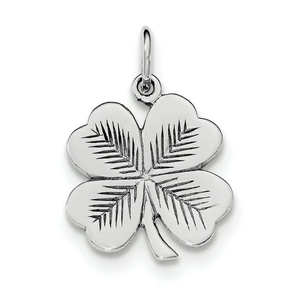 925 Sterling Silver Solid Polished and Textured 4 Leaf Clover Pendant Necklace 17x17mm Wide Pendant for Women