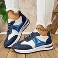 thumbnail image 2 of Womens Sneakers Trendy Splice Leather Color Blocking Lace up Nonslip Tennis Shoes Comfortable Casual Walking Shoes Blue Size 8.5, 2 of 9