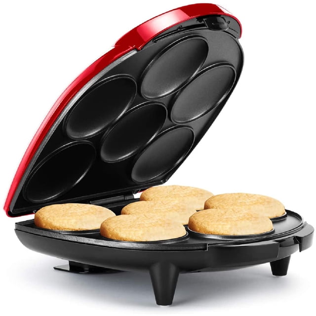 Holstein Housewares Antiadherente 6 secciones Multi-Food Maker - Arepas, Mini Pancakes, Corncakes y más, 6-PC, Metallic Red