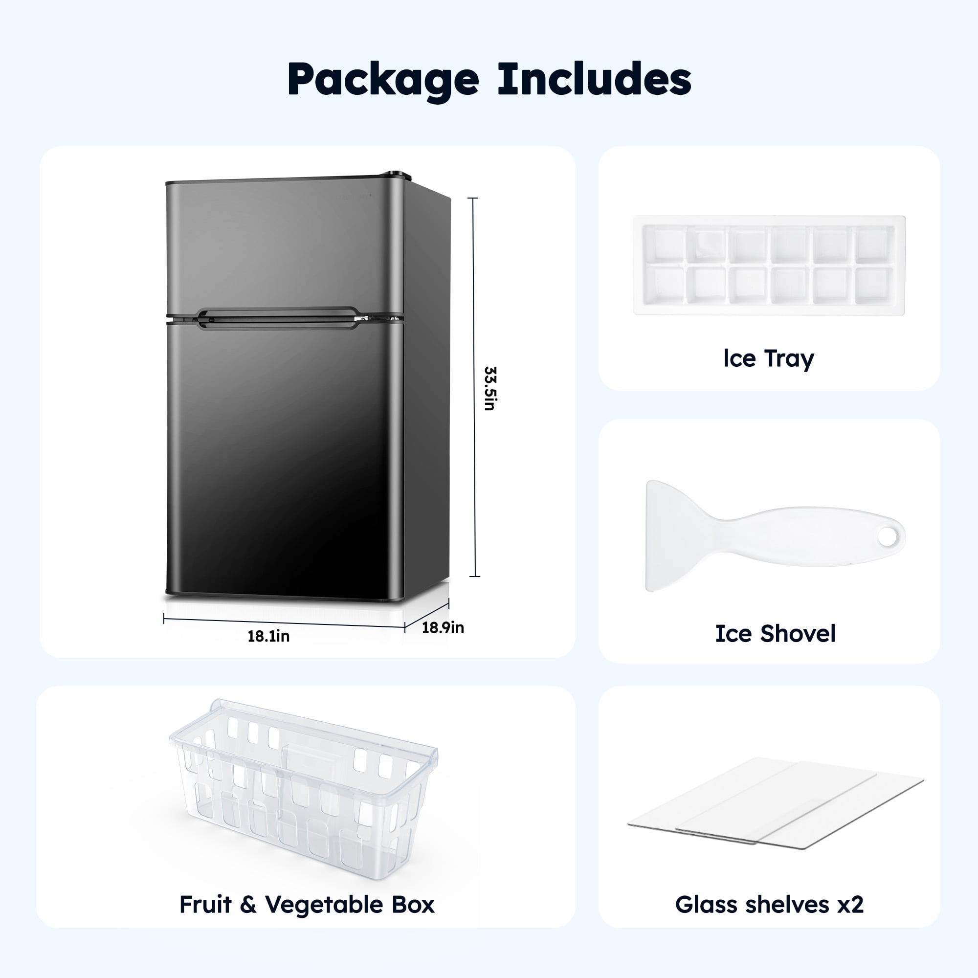 Simzlife 3.2 Cu ft Mini Refrigerator with Freezer, Two Door Compact Small Fridge Adjustable Removable Shelves, Black