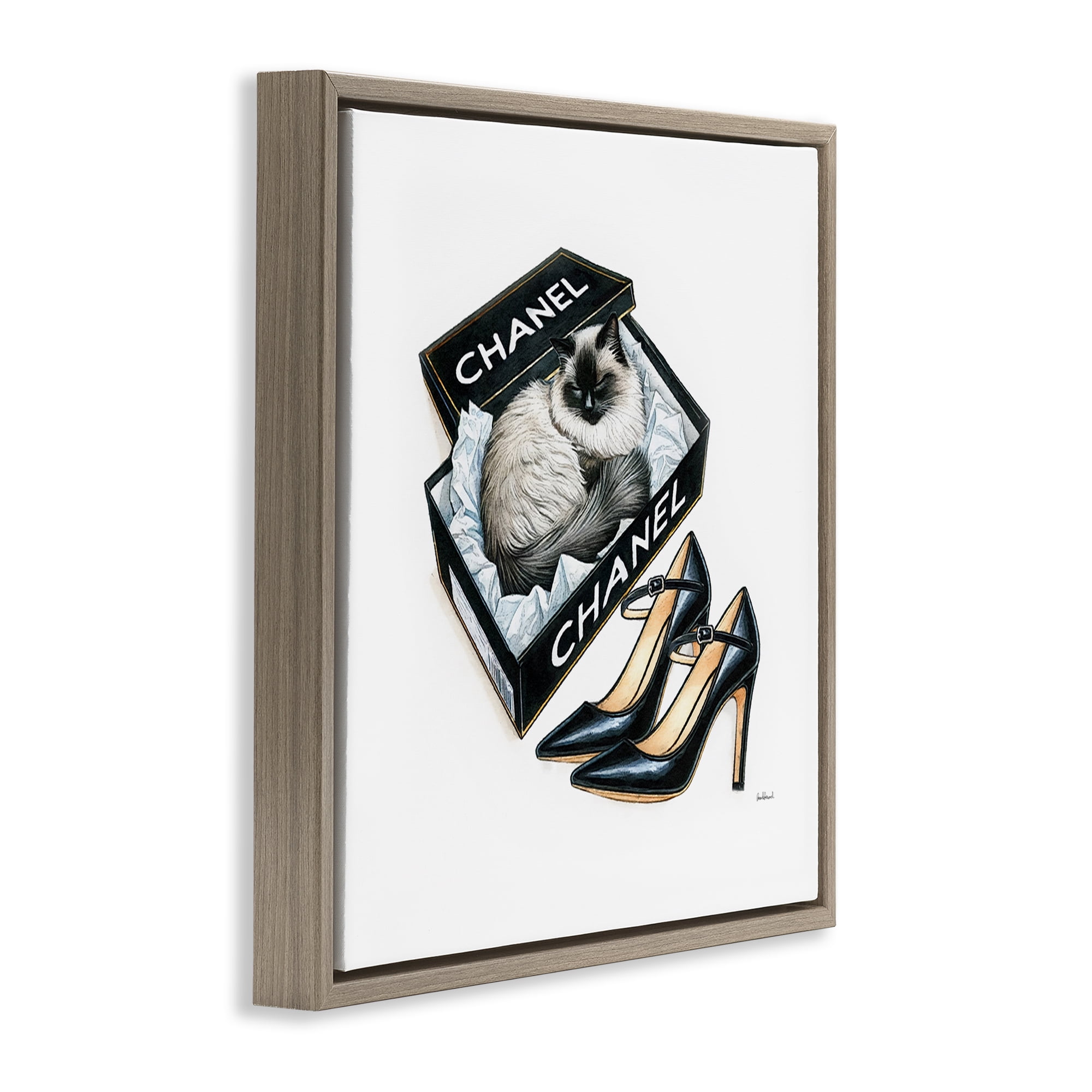 Stupell Industries Cat in Glam Shoebox Animals Painting Brown Floater Framed Canvas Art Print Wall Art, 25 x 25