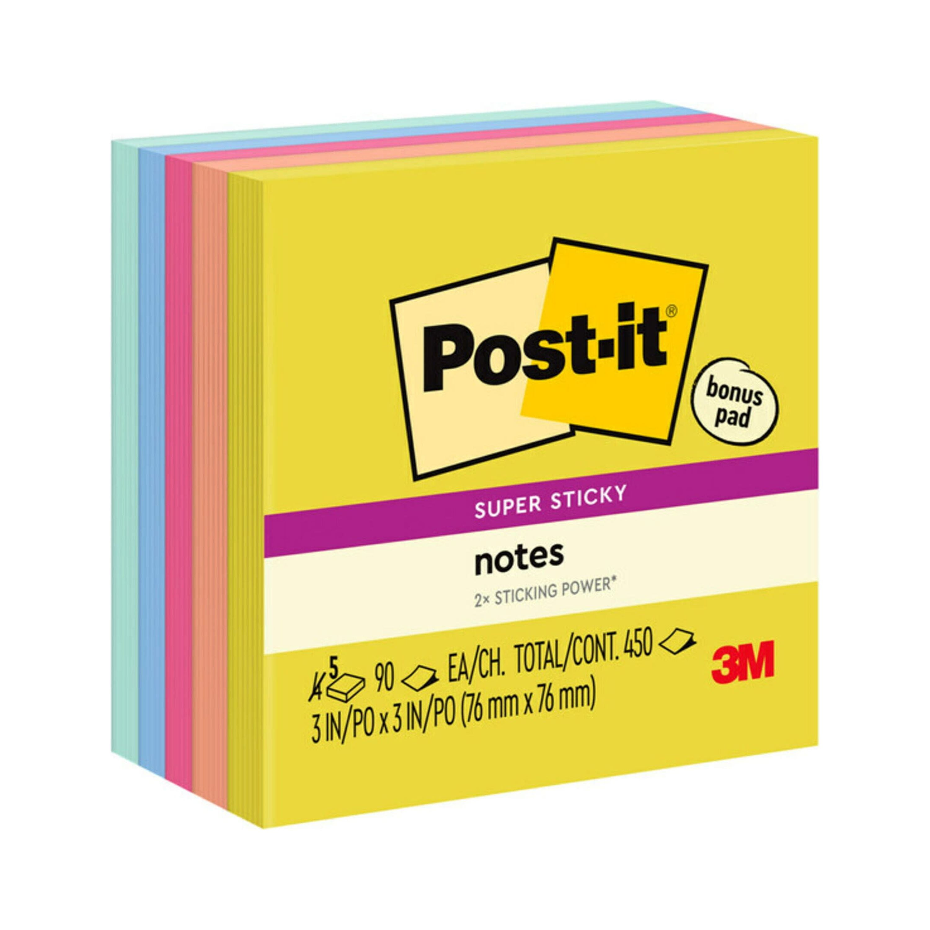 Post-it Notes 76 x 76 mm Super Sticky Notes Rio Colour Collection,  Multicolor, 6 Pads (90 Sheets per pad)