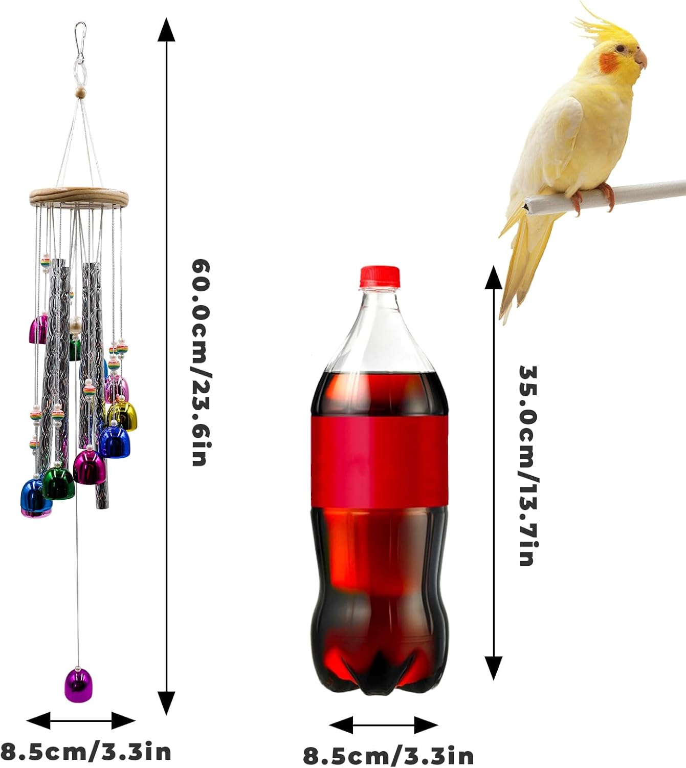 Colorful bell and shining stick parrot toys, bird cage wind chimes for chewing, suitable for African Grey, Budgies, Cockatiels, Lovebirds, Conures, Quakers and other small to medium birds.
