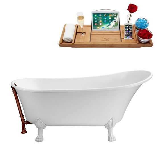 67" Streamline N340WH-ORB Soaking Clawfoot Tub and Tray With External Drain