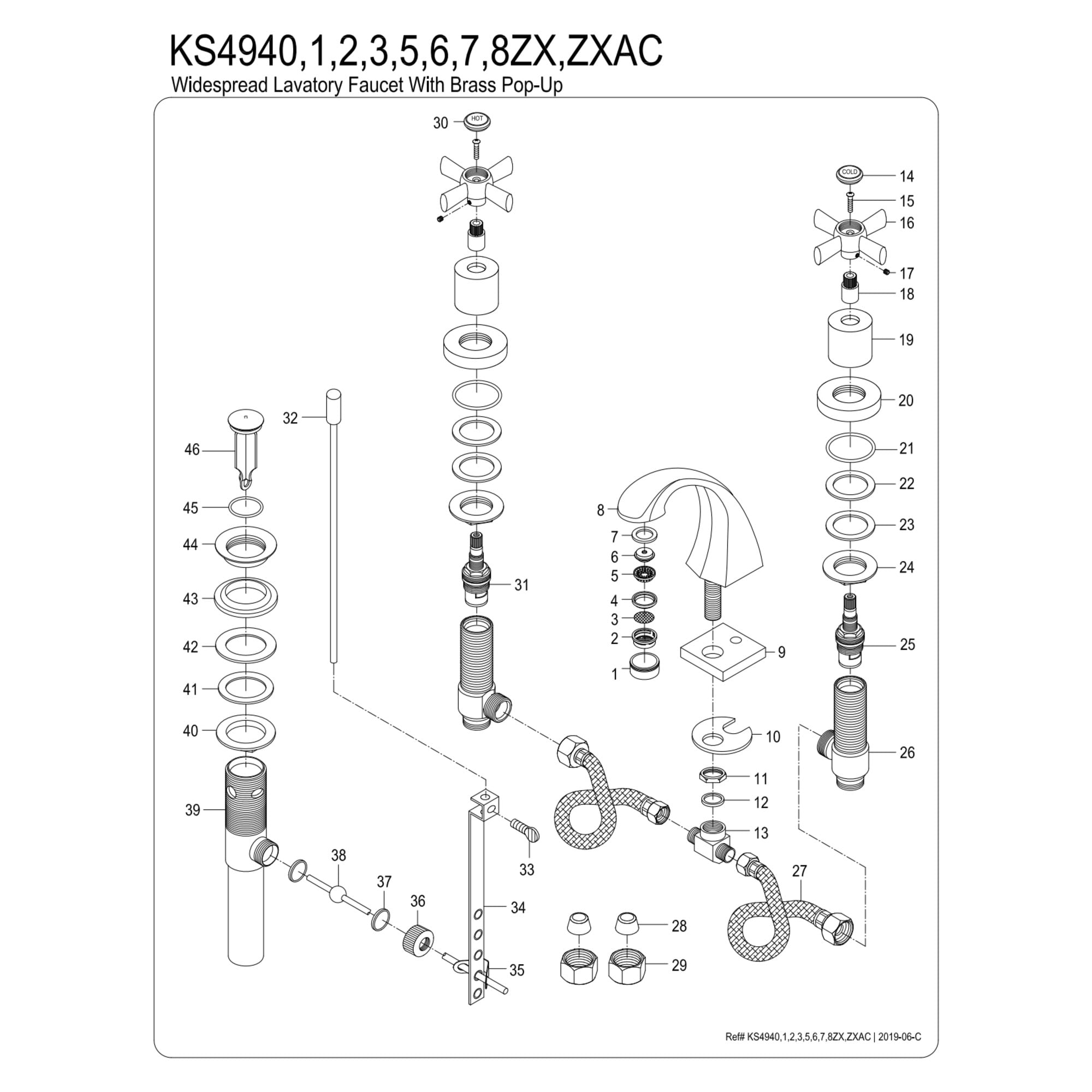 Kingston Brass KS4943ZX Millennium Widespread Bathroom Faucet with Brass Pop-Up, Antique Brass
