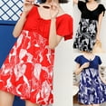 thumbnail image 2 of ENJOYW Swim Dress Loose V Neck Polyester Floral Tummy Control One-piece Swimdress for SummerPolyester, 2 of 7