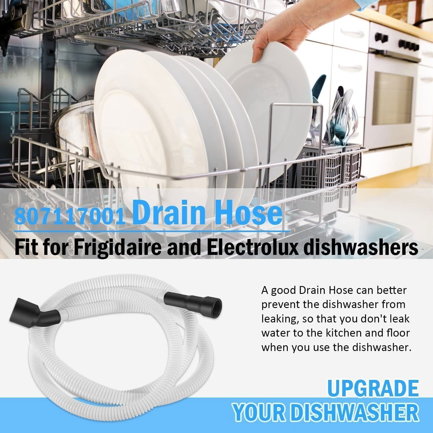 807117001 Drain Hose, Compatible with Some Frigidaire and Electrolux Dishwashers