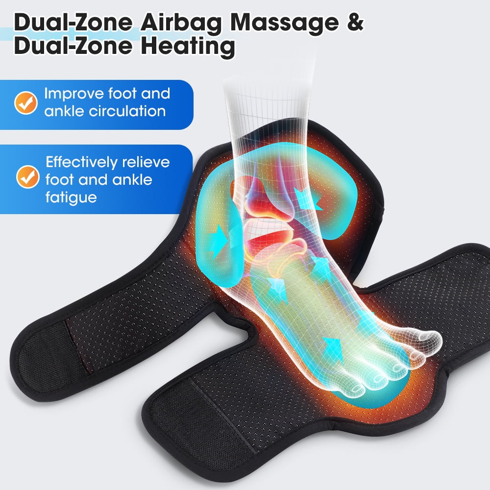 Cordless Ankle Massager, Dual Air Compression & 4-Level Heat Foot Massager, Portable Foot Massager Machine, Adjustable Intensity for Home Office, Foot and Ankle Massager Gift for Men Women, Black