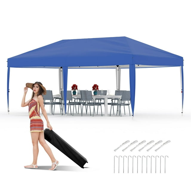 Gaderth Tente à Auvent Escamotable 3x6 m, Auvent Extérieur Instantané Robuste avec Installation en une Pression, 3 Hauteurs Réglables, Sac à Roulettes Portable et Sacs de Sable pour Plage, Patio, Camping, Marché