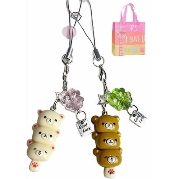 Bear Phone Charm with Tanghulu, 2pcs Cute Valentine's Day Gift for Her, CCD Camera Strap Charm, Y2K Keychain & Pendant for Purse(XX)