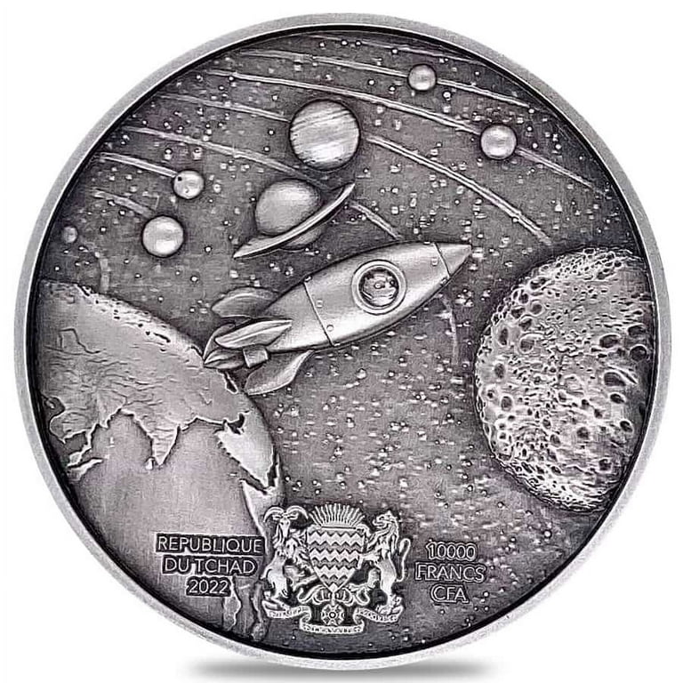 2022 Chad 2 oz Silver Doge on The Moon Antiqued High Relief Coin
