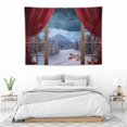 thumbnail image 3 of ONETECH  Winter Tapestry Wall Hanging Snow Scene Outside Vintage Window Tapestries Red New Year Wall Decor Blanket for Bedroom Living Room Holiday Party,, 3 of 7
