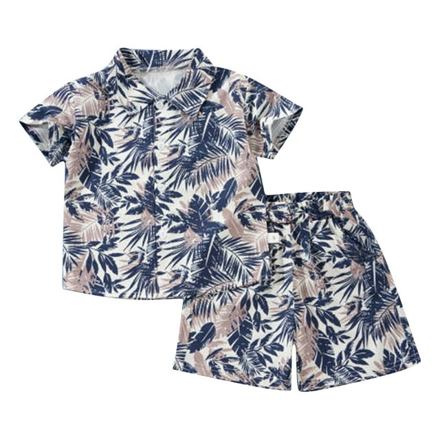 MIASHUI Summer Boy Hawaiian Short Sets Short Sleeve Button Down Shirts Shorts,Khaki,18-24 Months