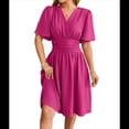 thumbnail image 1 of Vestido de Mujer de Verano 2025, Elegante Minivestido con Volantes y Escote en V Profundo, Vestidos A la Cintura Rosa Roja L, 1 of 10